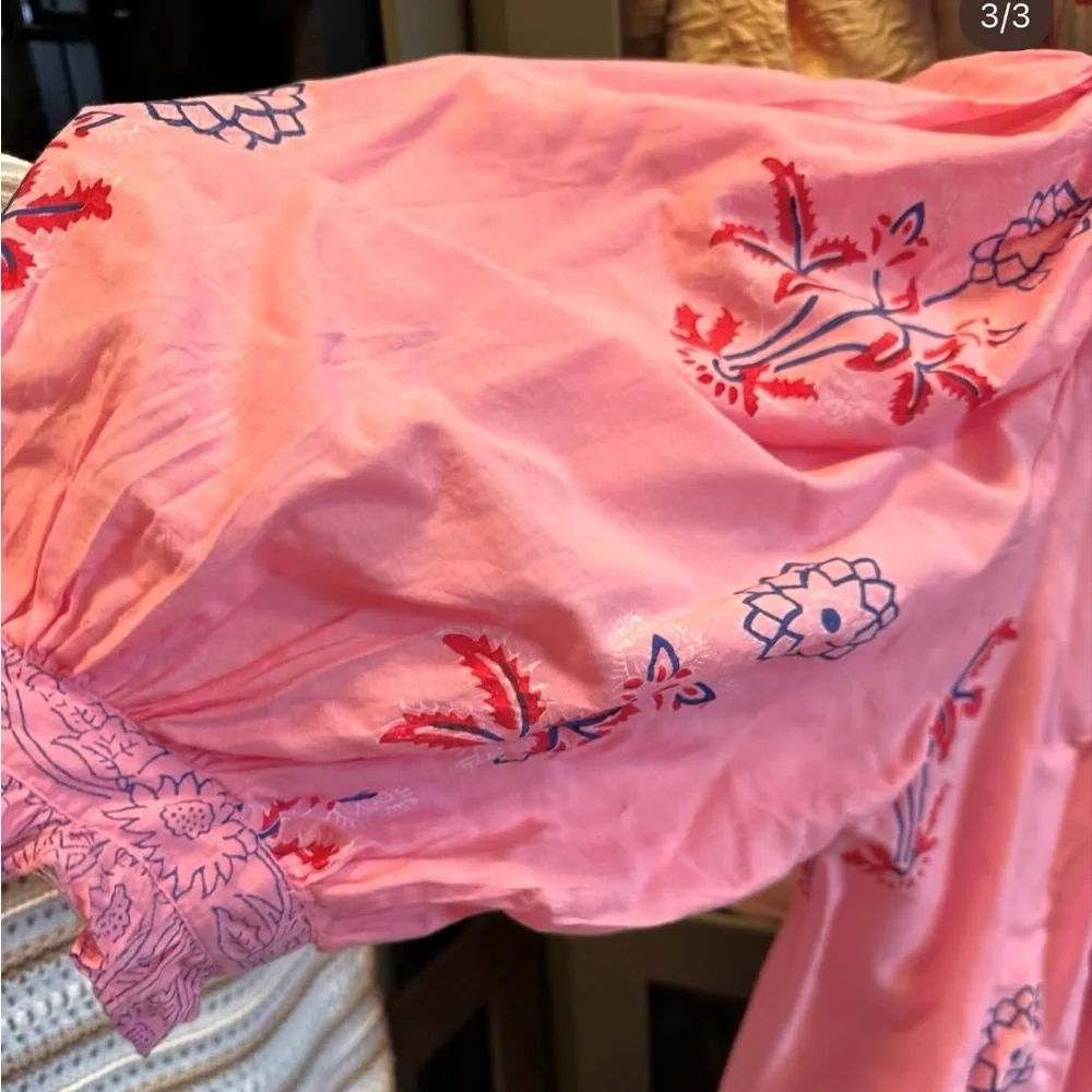 Oliphant Pink Ruffled Embroidered Top - Picture 3 of 3